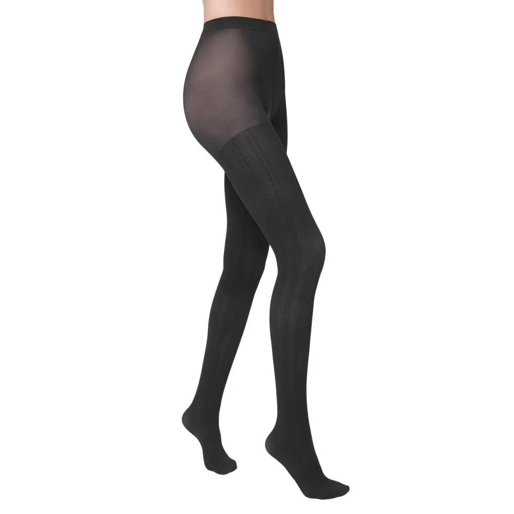 HUE Fashion Tights With Control Top Graphite Heather Cable Small-Medium